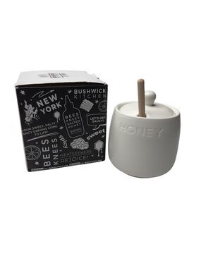 Bushwick‎ Kitchen Honey Pot + Dipper Ceramic Jar & Lid with Wood Dipper 14oz